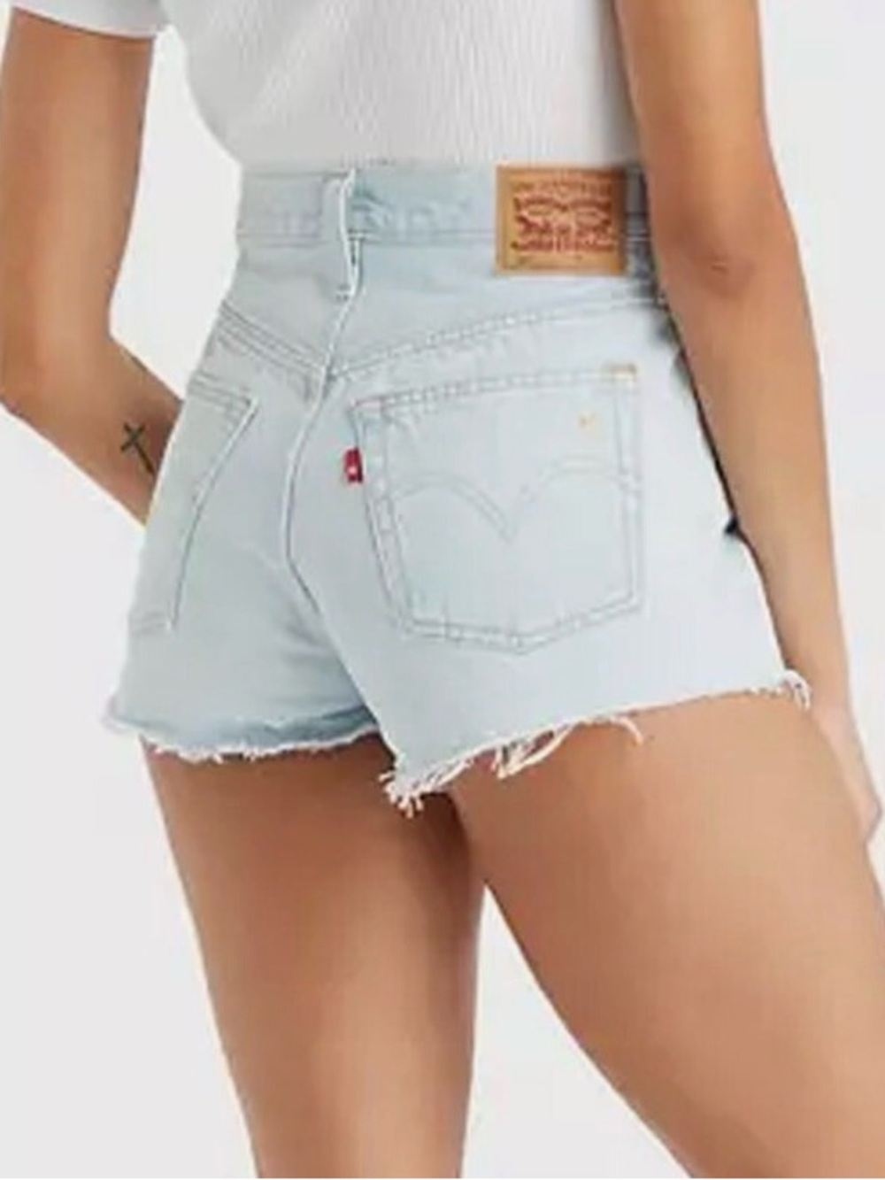 Levi's 501 Blossom Garden Light Blue Frayed Hem Denim Shorts embroidered